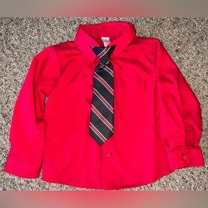 George Kid’s Red Button Down Long Sleeve Shirt with Clip-On Tie NWOT Size 2T